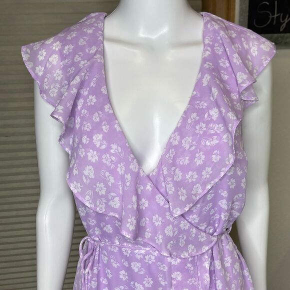 Lulu’s Cornelia Lavender Floral Print Ruffled Wrap Midi Dress - Picture 5 of 13